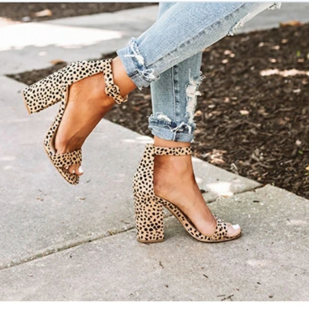 Leopard ankle strap heels